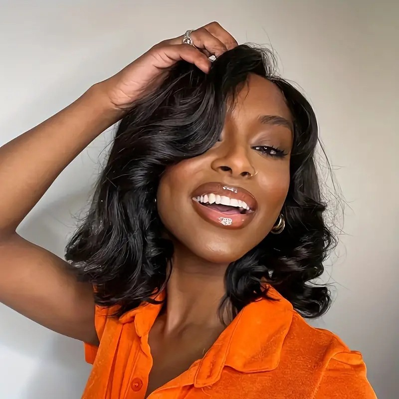 Fashion Wavy Medium Length Curly Synthetic Wig Front Lace Trim European American Style Average Size Cap Body Wave Daily Use_voghion.com