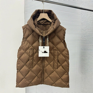2025 New Autumn and Winter Fashionable Hooded Rhombus Short White Duck down Winter down Vest Vest Jacket Winter Clothing