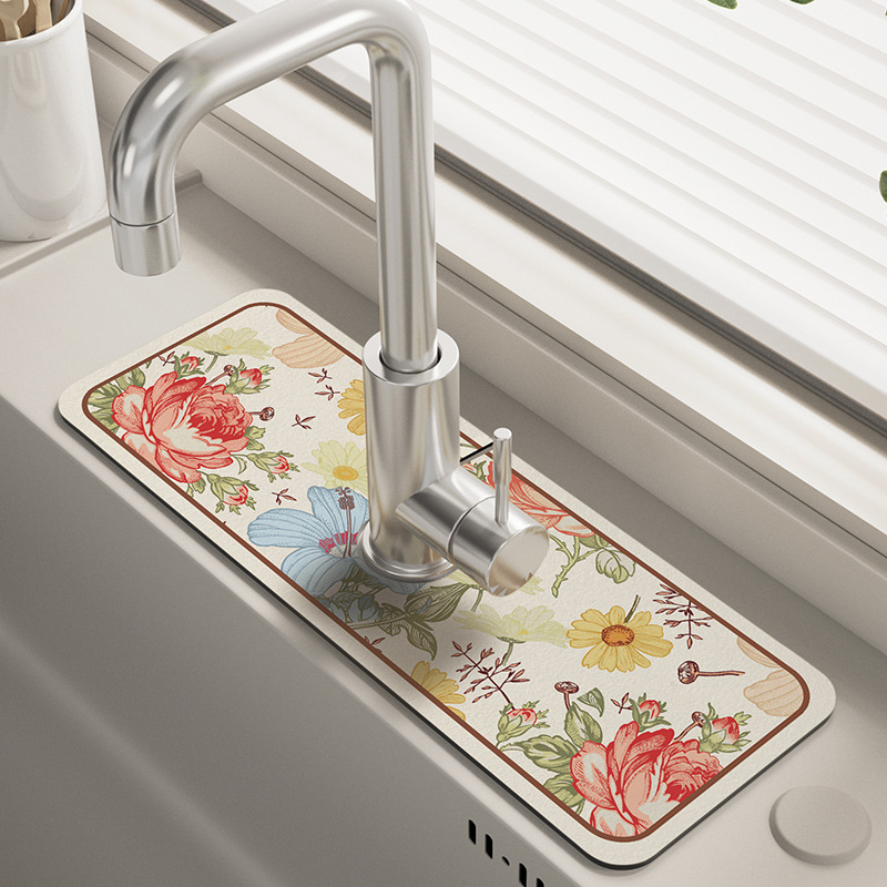 Grifo tabla absorbente estera de corte cocina baño estera de drenaje estera de barro de diatomeas estrecho estera