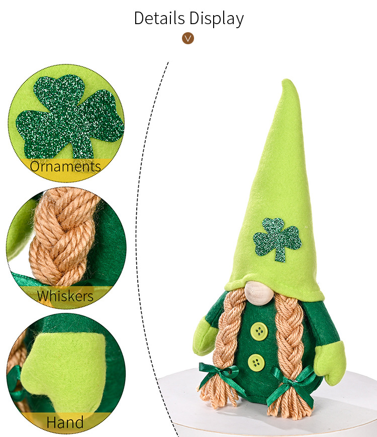 St. Patrick Shamrock Doll Nonwoven Party Ornaments 1 Piece display picture 2