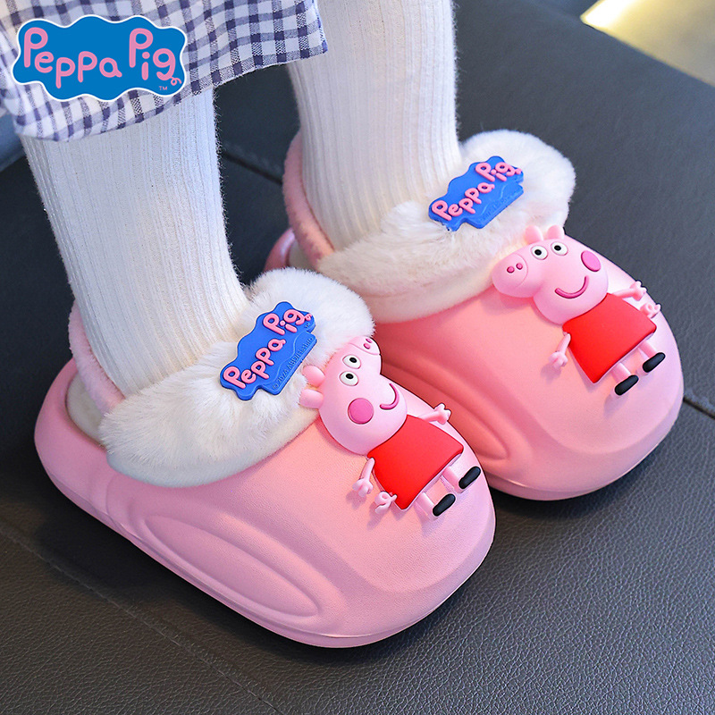 Piggy Page zapatillas de algodón de invierno para niños, niños, niñas y niñas, cinta elástica, calor y terciado, bolsas de tacones de algodón para niños y niños