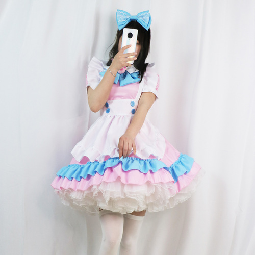 Plus Size Maid Outfit Super Cute Big Bow Pink and Blue Lolita Women's Dress Boss Lolita Cute Dress