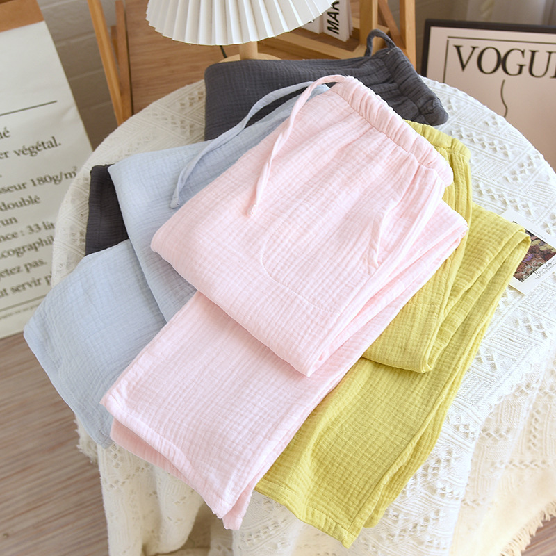Cotton crepe pajama pants women's loose casual home pants drawstring pocket home pants candy color multi-color outerwear trousers