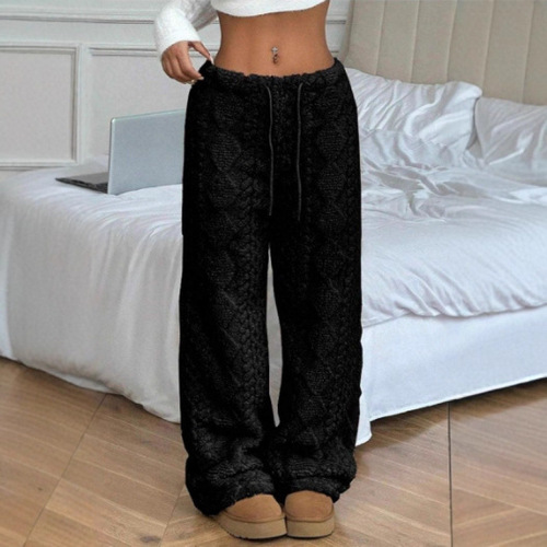 Spot autumn and winter cross-border foreign trade new style on behalf of Amazon AliExpress Solid color front lace warm casual fur pants