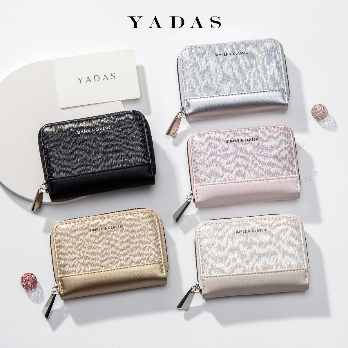 YADAS nueva cremallera mini perla brillante explosión de color sólido multi-cartón órgano de mujer PU bolsa de tarjetas al por mayor