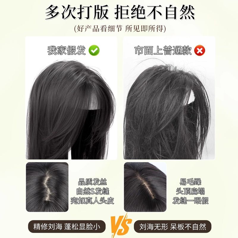 假发女全头套高层次黑长直时尚自然前额无痕隐形高颅顶整顶假发套|undefined