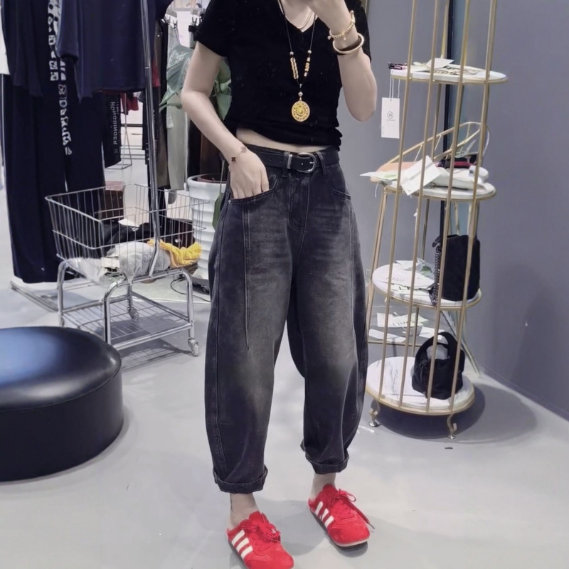 大码哈伦牛仔裤女2025年秋季新款胖mm梨型身材裤子宽松九分老爹裤|undefined