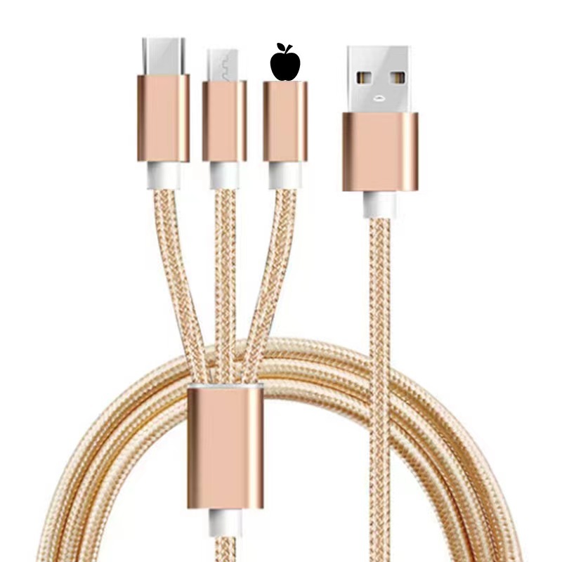 100W súper rápido 3 - en - 1 cable de datos para Huawei Apple teléfono móvil un arrastrador 3 - flash cable de carga trenzado