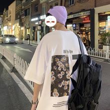 夏季短袖男ins潮港风宽松韩版潮流圆领五分袖网红印花夏季半袖T恤