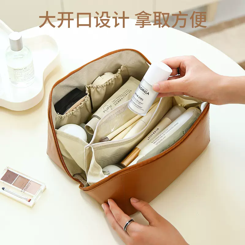 2022新款化妆包大容量ins网红化妆品收纳包pu皮便携旅行枕头包