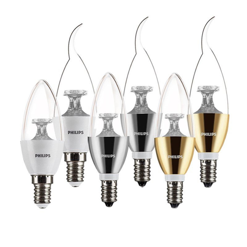 Philips Led Candle Lamp Energy-Saving Lamp Tip Bulb E14 3W Crystal Lamp Replacement Special Led Bulb Light Source 10 Pieces