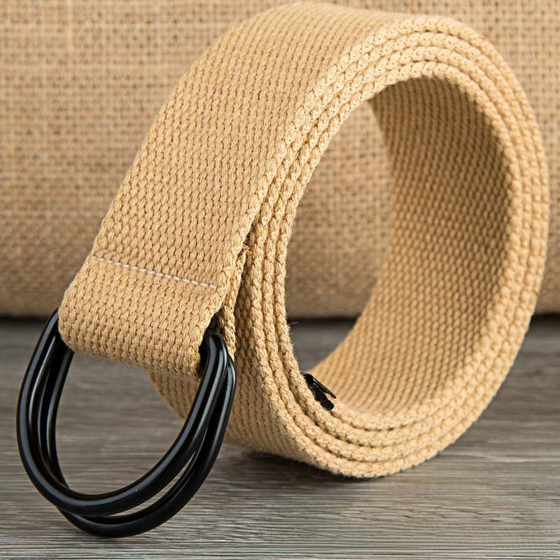 Men's belt wholesale canvas men's and women's simple double ring buckle belt youth fashion brand student color belt strap_viptrois.com
