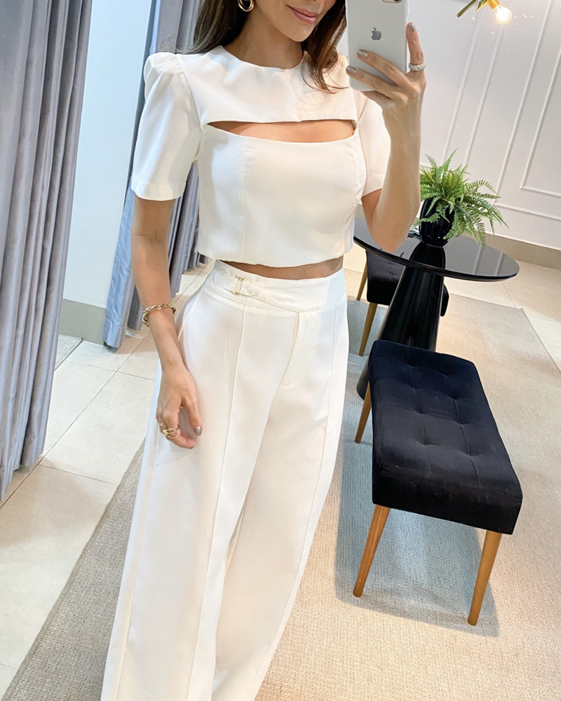 Daily Women's Elegant Simple Style Solid Color Polyester Pants Sets Pants Sets display picture 2