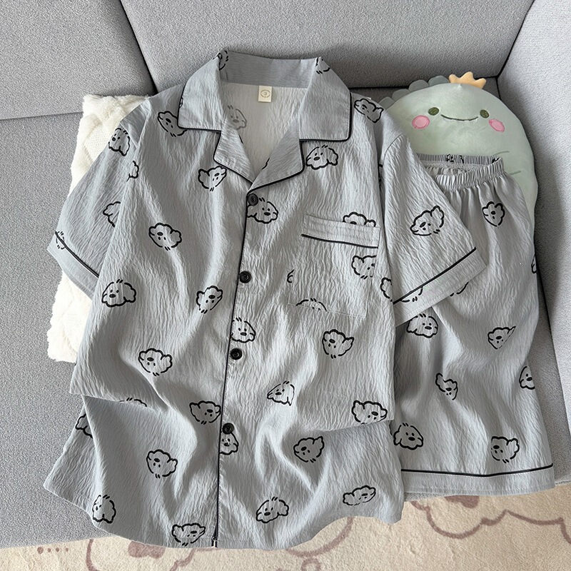 Cloud Cotton Summer Men's Pajamas Casual Loose Cartoon Puppy Cute Simple Home Wear Set Foreign Trade Wholesale Cloud Cotton Summer Men's Pajamas Casual Loose Cartoon Puppy Cute Simple Home Wear Set Foreign Trade Wholesale