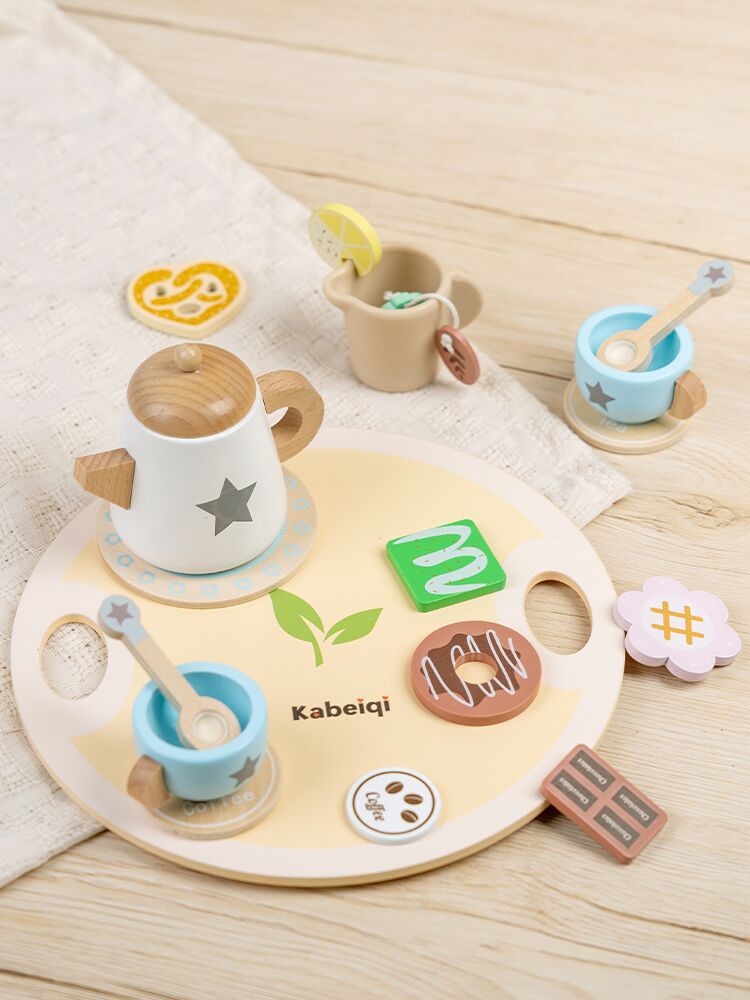 Juego de té de la tarde aristocrático real danés de simulación de madera para niños Juego de juegos educativos interactivos para padres e hijos