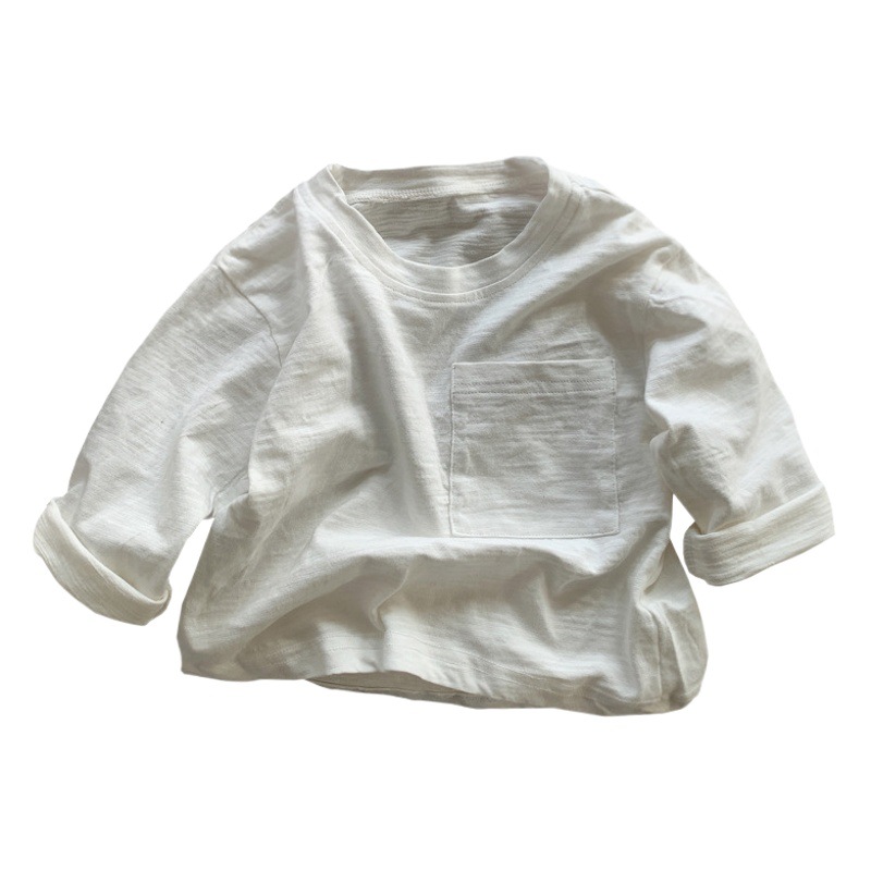 Camiseta de manga larga para niños de algodón de bambú 2024 Primavera y otoño nuevos niños y niñas bebé versátil casual algodón que basa la camisa moda