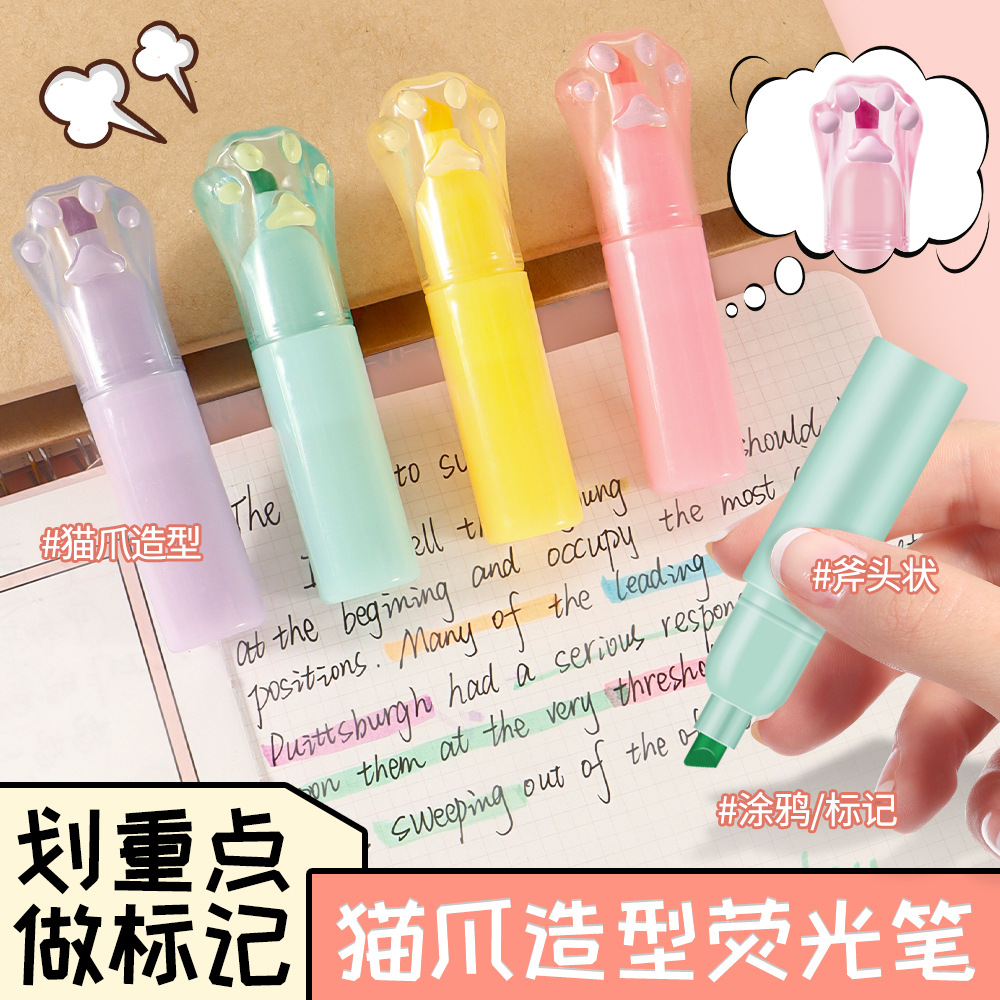 Nuevo cristal gato garra 6 colores resaltador de lápiz de dibujos animados garra de gato diy graffiti marca de línea lápiz de contabilidad
