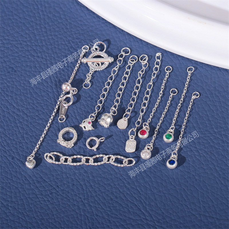 s925银狐狸面具流苏吊坠尾链Q扣OT扣链尾扣头弹簧扣diy饰品配件