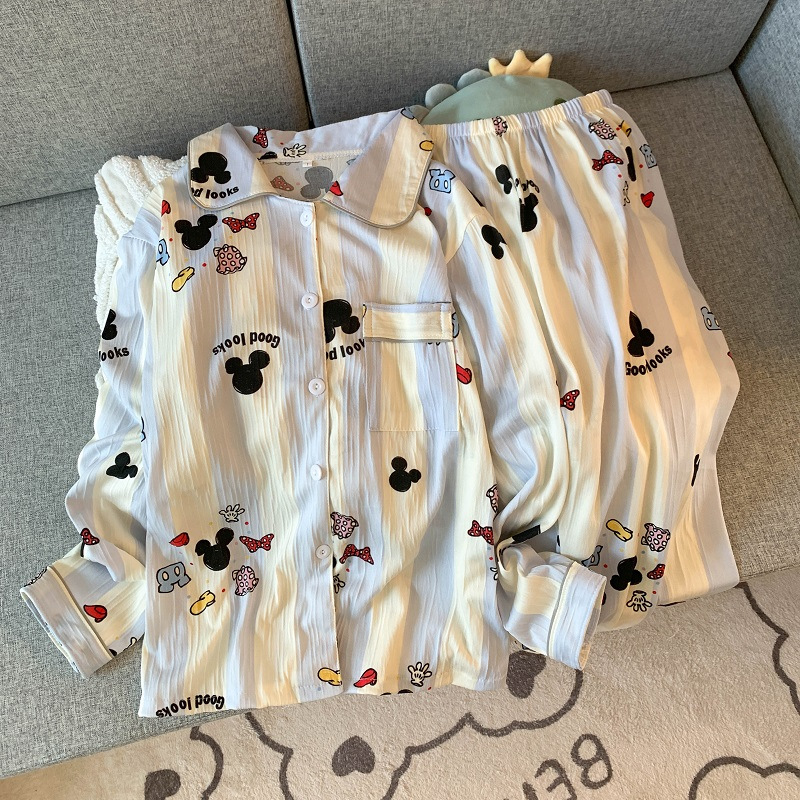 Al por mayor transfronterizo cien pijamas de verano mujeres 2025 nuevas nubes de algodón pantalones de manga larga dibujos animados lindos ropa para el hogar