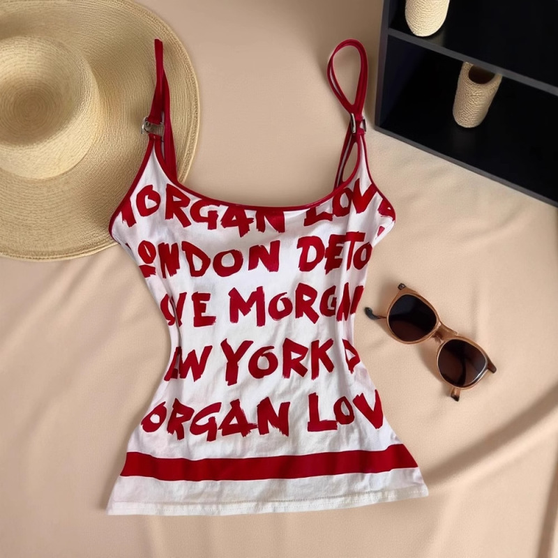 American Red Color-block Letter Sling 2025 Summer New Slim-fit Slimming High-end Hot Girl Vest Top for Women American Red Color-block Letter Sling 2025 Summer New Slim-fit Slimming High-end Hot Girl Vest Top for Women