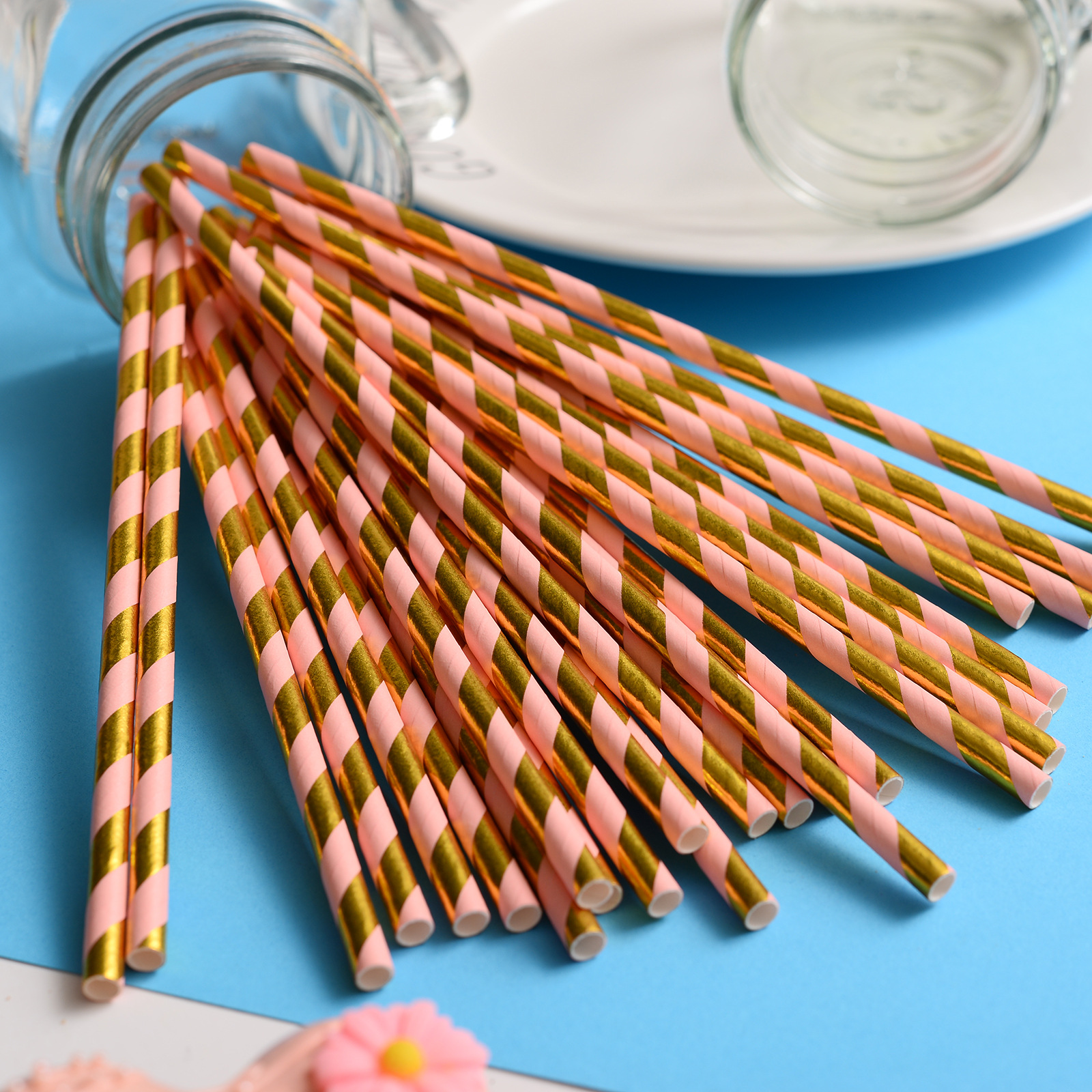Un gran número de en stock paja de papel desechable al por mayor paja de papel degradable bronceado paja a rayas transfronteriza Amazon