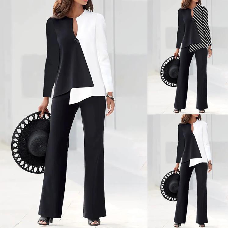 Elegant Colour-block Commuter Short Set For Autumn And Spring_voghion.com