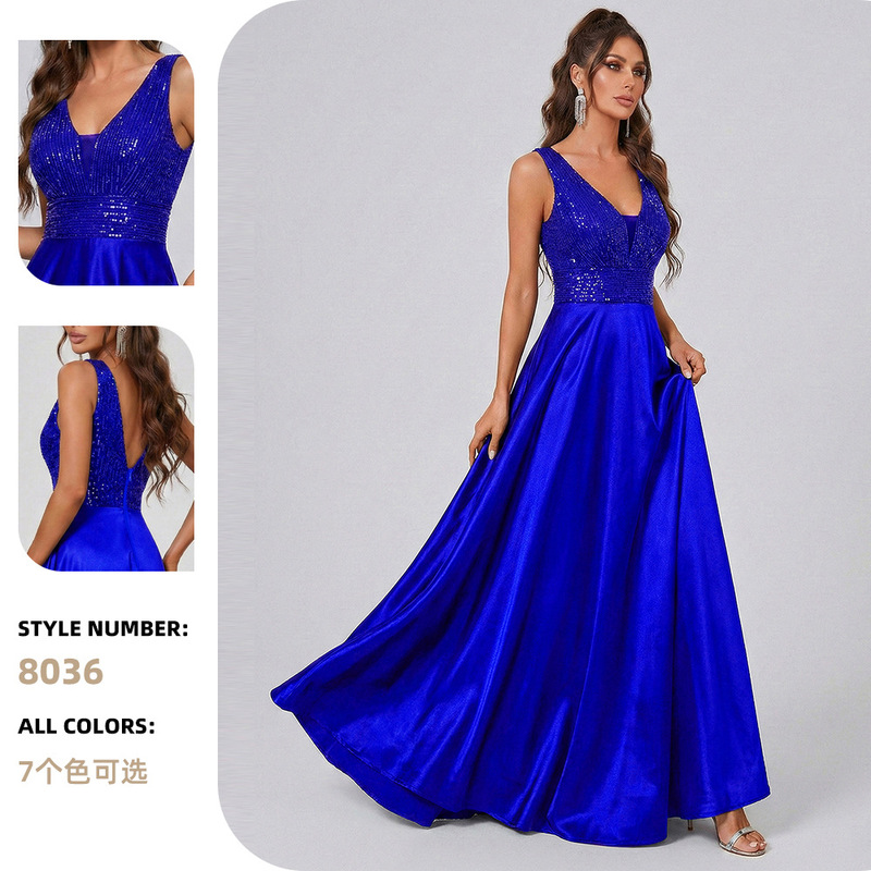 Cross-Border Amazon V-Neck Sequined Sleeveless Tank Dress for Prom, Graduation Season, Cocktail Party, Elegant Banquet, and Evening Gown