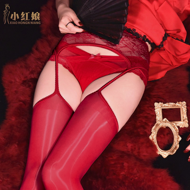 Little Hongniang 8D Oil and Light Integrated Socks Lace Garter Stockings Black High Permeable Oil and Light Free Four-sided Hollow Ultra-thin Silk Stockings