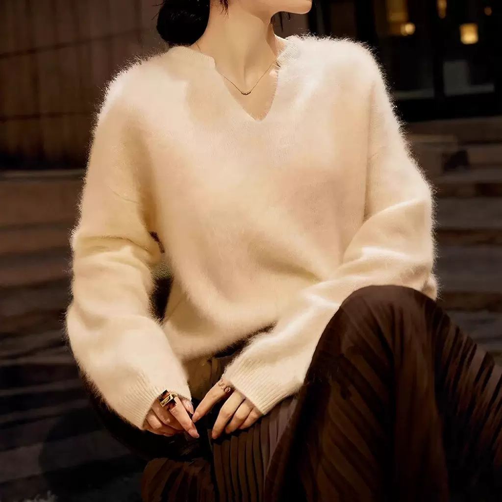 金涯服装厂/羊毛羊绒拉绒V领毛衣一体成型拉毛上衣宽松