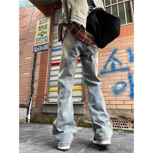Vintage American workwear jeans for men, new autumn style, rinsed straight-leg with a vibe, high street trendy brand, slightly flared pants, cool punk style