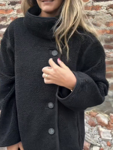 Independent Station INS autumn and winter new style buttons fluffy coat lapel buttons loose warm velvet shirt
