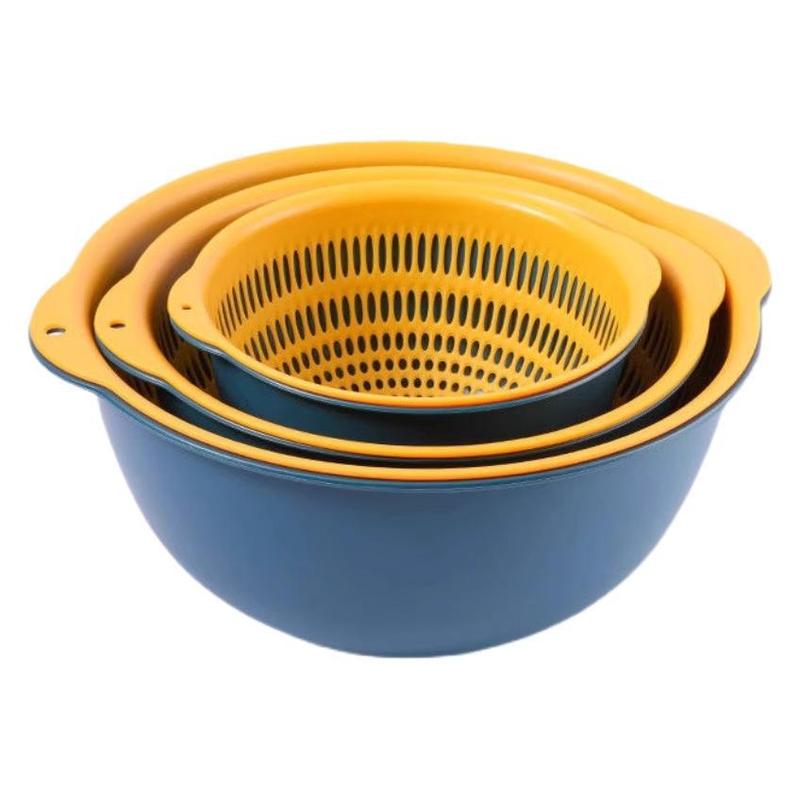 二層野菜洗い桶水切りかご6点セットキッチンリビングルーム家庭用果物洗いトレイシンプルなプラスチック米と野菜のバスケット|undefined