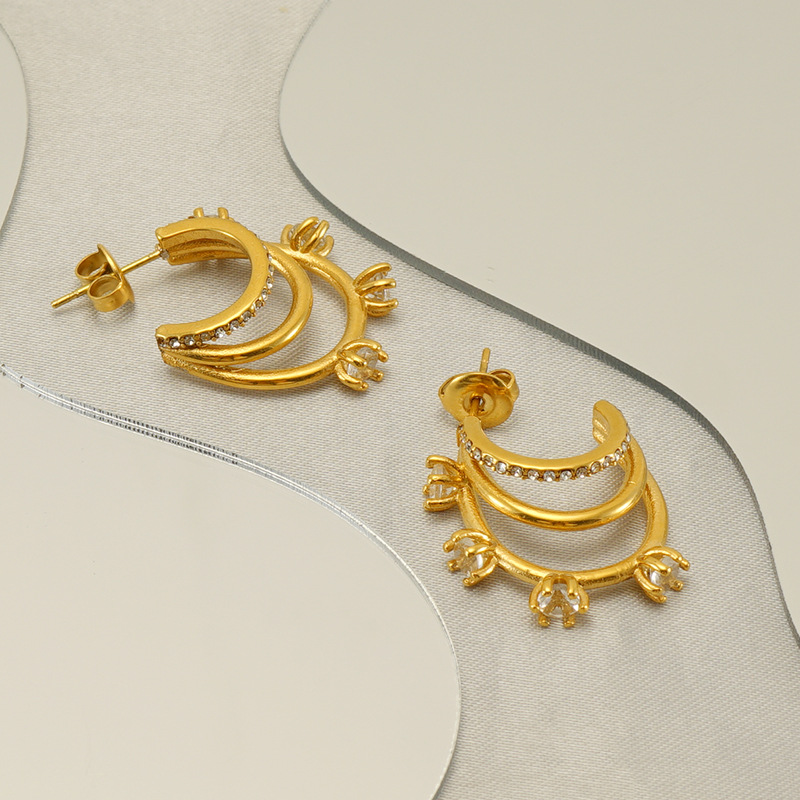 1 Pair Geometric Elegant Simple Style Stainless Steel 18K Gold Plated Zircon Ear Studs display picture 3