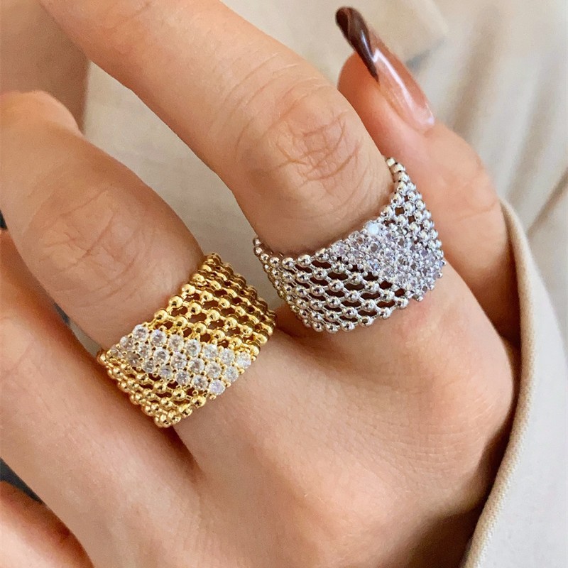 Wide Mesh Diamond Ring 2026 New Model Light Luxury Niche High-End Full-Diamond Index Finger Ring Ins Style Versatile Ring