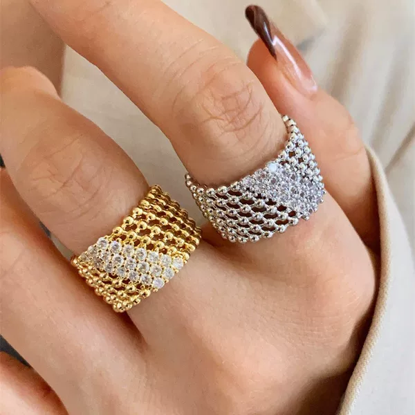 Wide Mesh Diamond Ring 2026 New Model Light Luxury Niche High-End Full-Diamond Index Finger Ring Ins Style Versatile Ring