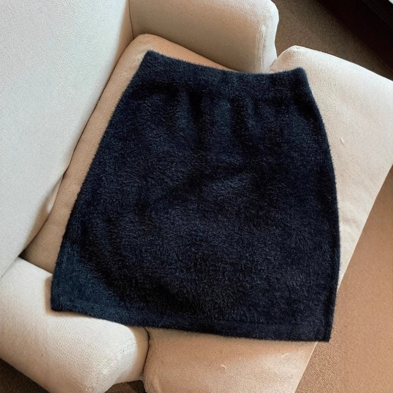 实拍实价 秋冬时尚慵懒仿水貂绒包臀毛毛短裙