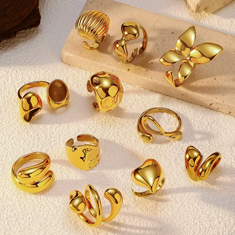 欧美时尚网红爆款光面开口钛钢戒指不锈钢镀18K金小众指环饰品女