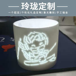 景德镇玲珑陶瓷杯镂空定制茶器茶具图案logo器型青釉茶杯玲珑定制