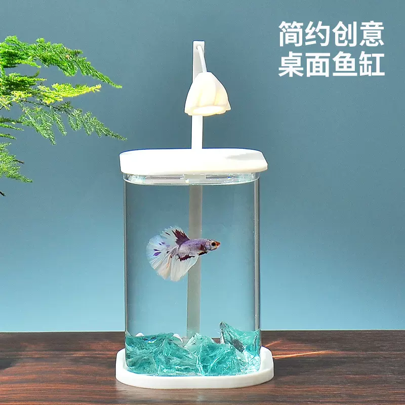 斗鱼适用缸小型网红创意造景玻璃缸桌面观赏小夜灯装饰生态养鱼缸