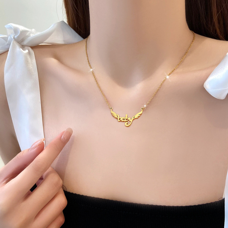 Simple Style Letter Wings Titanium Steel Plating Necklace Colorza_colorza_4