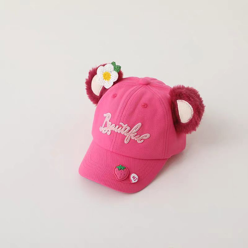 Sombrero de béisbol infantil primavera y otoño osos de fresas lindos rosa dulce bebé gorra de lengua de pato moda coreana DLY image 10