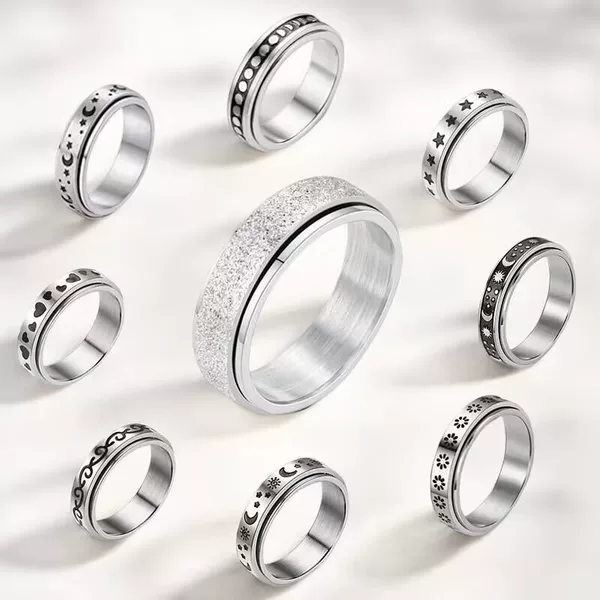 Amazon's Hottest Rotating Titanium Steel Ring Cross-Border E-Commerce Hot Selling Rotating Decompression Anti-Scorch Ring European and American Jewelry