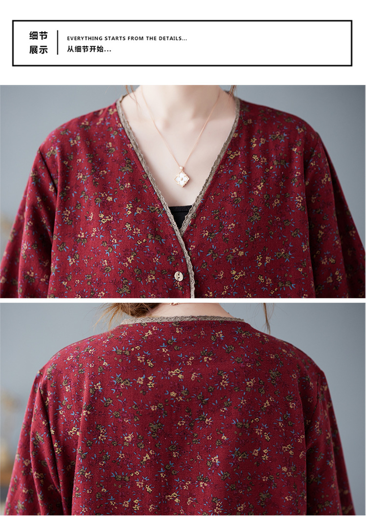 350g Weight Long Sleeve Sleeve Length Single Breasted Placket Type Regular Sleeve Sleeve Type Printing, Cotton and Linen, Hemp Fabric Type Ordinary Model (50cm <Length ≤ 65cm) Top Length Fake two-piece set, Shirt Tops Type V Neck Neckline Loose Fit Type Floral Pattern Temperament Commuter, Commute style Style Printing Craft Autumn 2025 Women's Floral V-neck Open Cardigan Fake Two-Piece Loose Cotton Linen Plus Size Shirt Elegant Commute Style 23