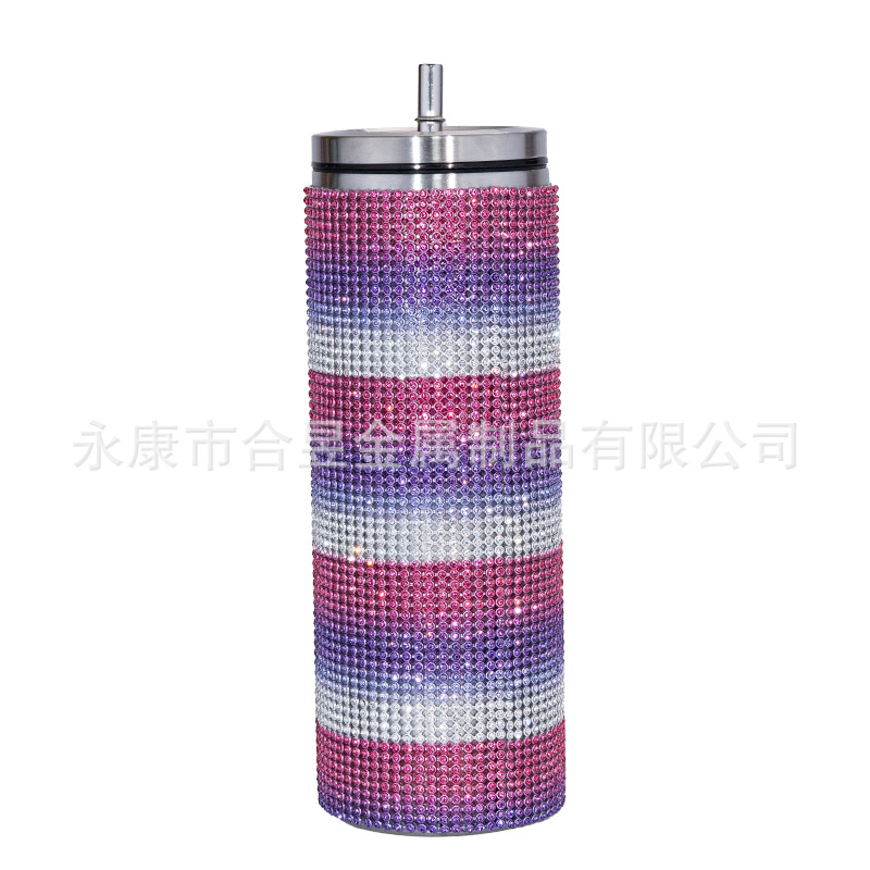 Bling rhinestone taladro 20oz vacío aislado paja de acero inoxidable taza café cuerpo recto adelgazamiento taza