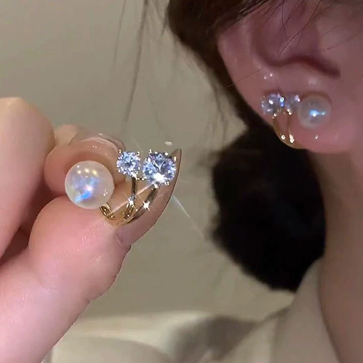 Серебряная игла, изысканный циркон, набор, универсальные сережки из жемчуга, образец серебра 925, защита уха, стиль легкой роскоши