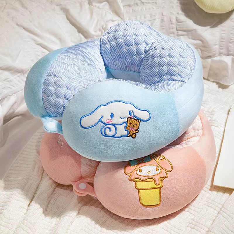 Coulomi almohada para la siesta de doble joroba sensación de hielo, linda pareja de dibujos animados, collar, almohada para el almuerzo de viaje portátil