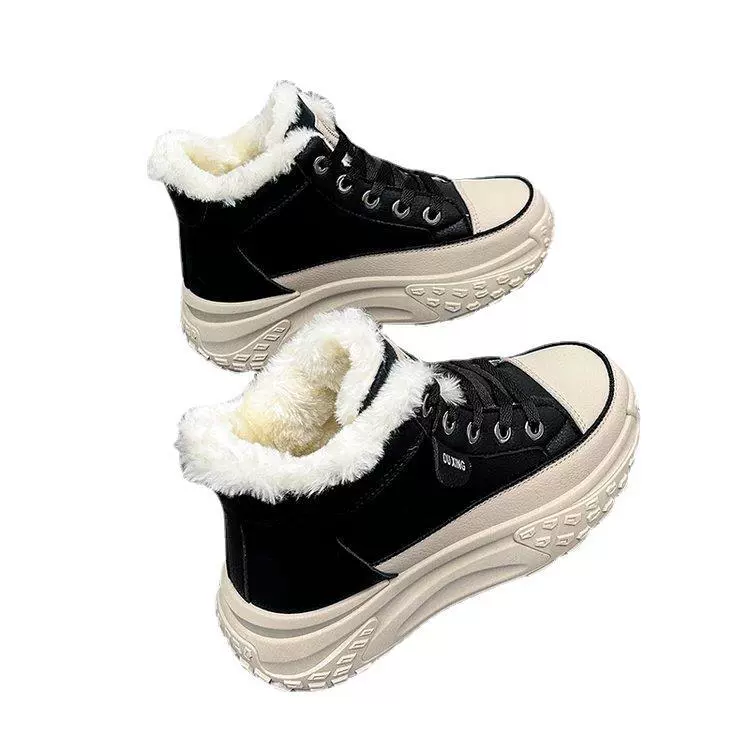 Новая зимняя обувь на хлопковой подкладке Скейт-обувь в Корейском стиле для студентов, толстая обувь с высоким берцем на флисовой подкладке, Холодостойкие теплые зимние ботинки, кожаные ботинки на плоской подошве