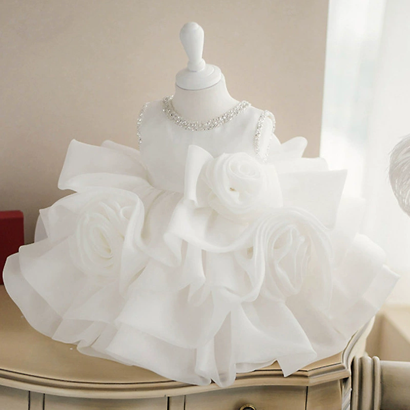 Платье для первого дня рождения малышки, модель 2026 года, новое, пышное, из фатина, белое, сказочное, для малышей, оптом