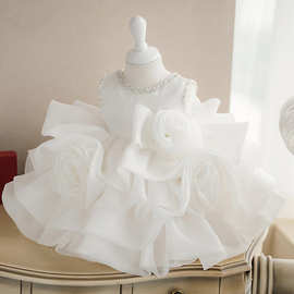 宝宝周岁礼服公主裙2026新款蓬蓬纱生日礼服抓周白色超仙小童批发