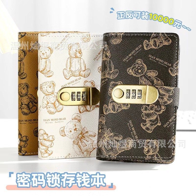 Cross-Border Password Lock Cash Savings Book Money Organizer Money Binder 2026 New Model A6 Accounting Book Bear Pattern Wallet